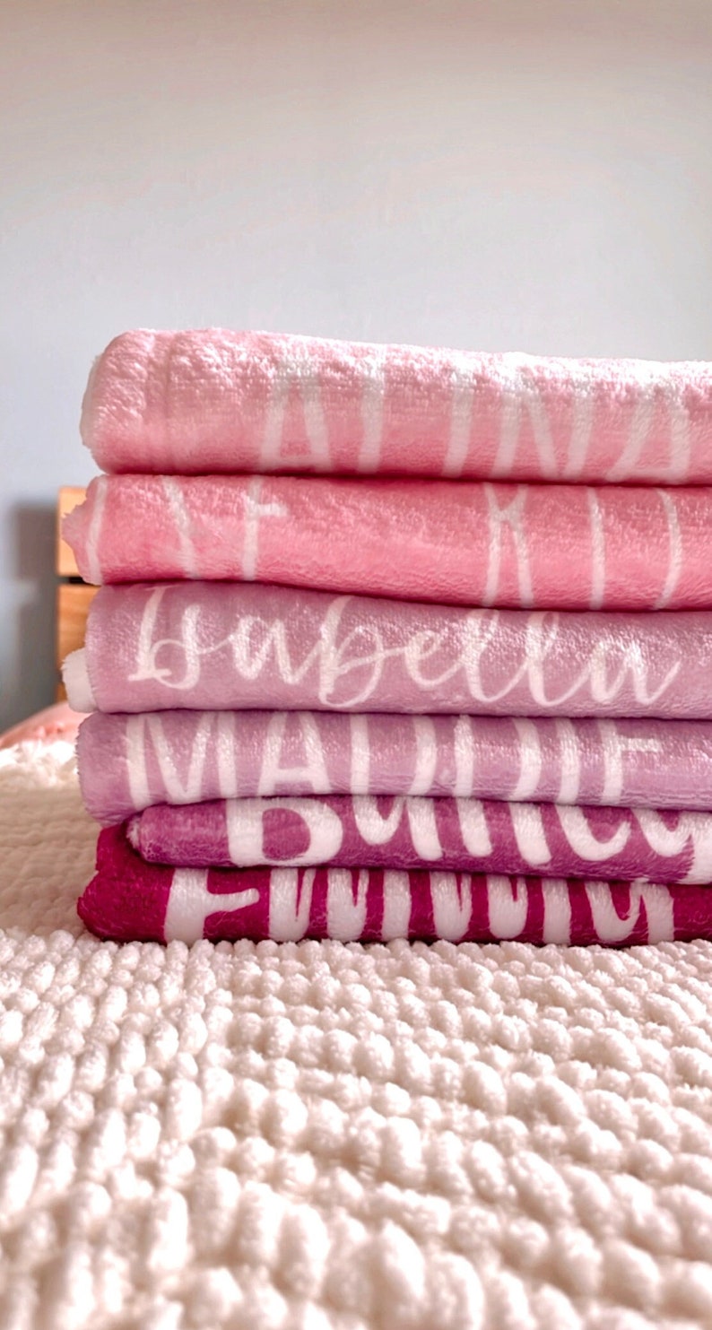 Baby Name Blanket /Personalized Newborn Gift Blanket ANY COLOR/Blush Pink Girl Nursery/ Muave Purple Baby Blanket/ Coming Home Blanket image 3