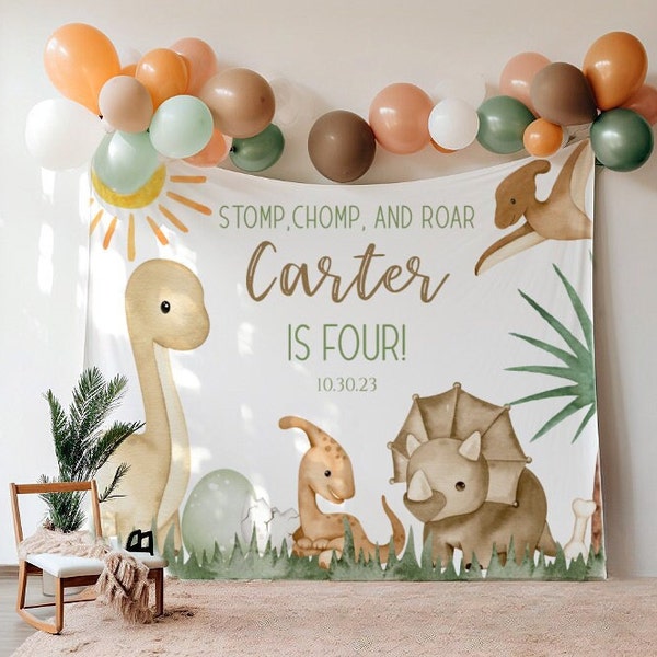 Dinosaur Birthday Backdrop Boy, Personalized Printed Dino sign, Printed Backdrop, Birthday Decorations, Photo prop, Dino700