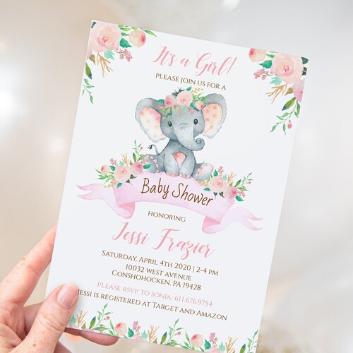 Editable Elephant Baby Shower Invitation.baby Elephant Girl Etsy