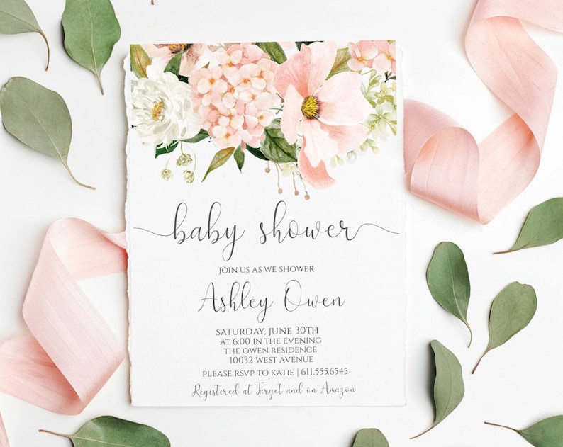 Blush Pink Floral Baby Shower Invitation Printable Shower Etsy