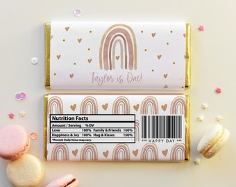 Editable Boho Rainbow Chocolate Bar Wrapper- First Birthday| Editable Modern Rainbow|Printable Rainbow Birthday|Girls Birthday Party |R001