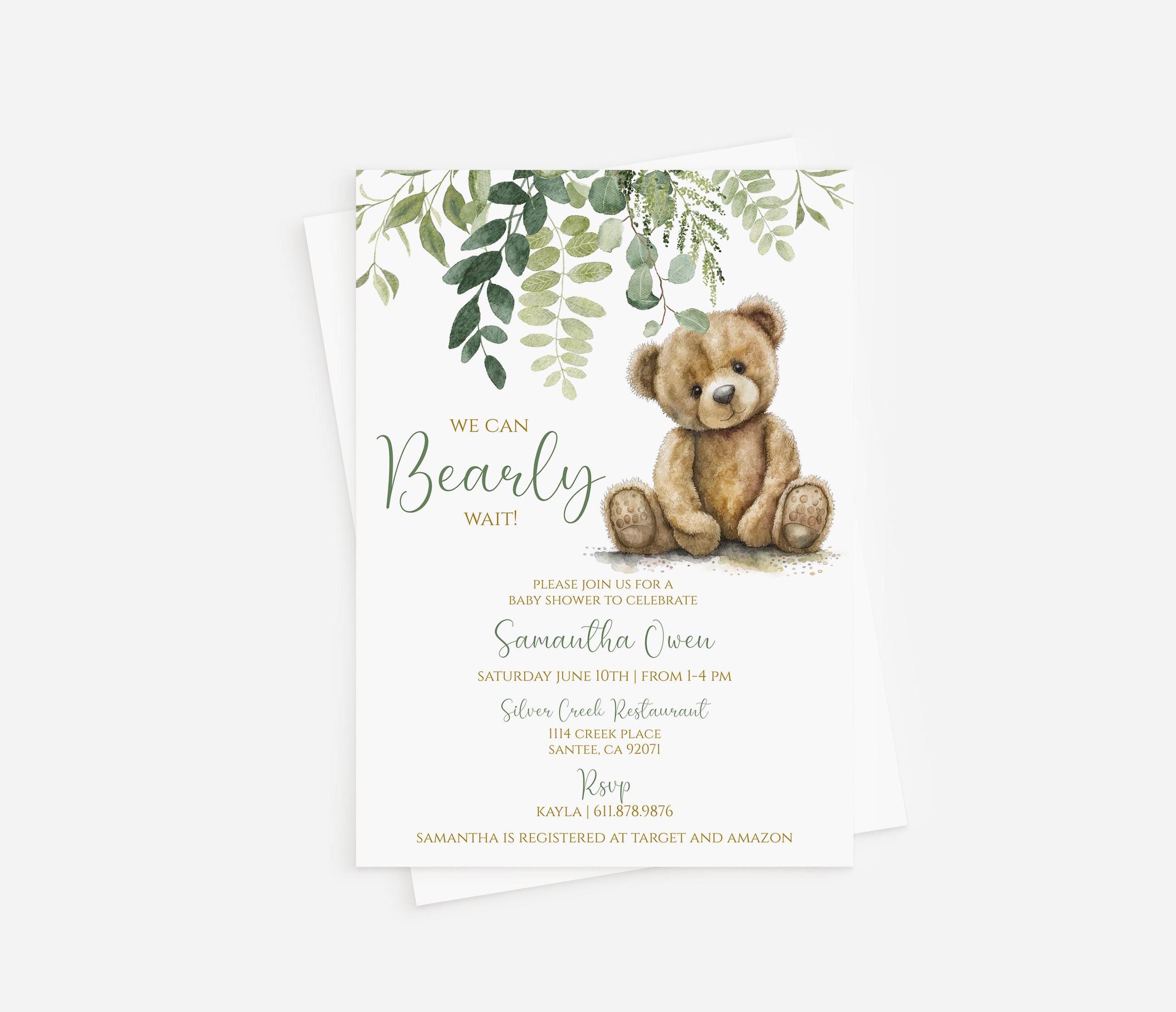 EDITABLE Bear Baby Shower Invitation | We Can Bearly Wait Bear Invite ...