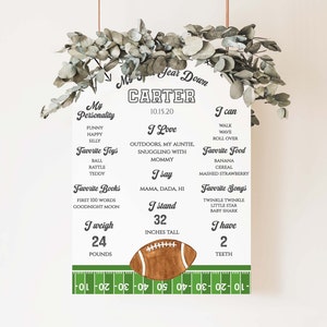 Modello modificabile di segno di pietra miliare del primo compleanno di calcio, segno della prima festa di compleanno • DOWNLOAD immediato della lavagna, FB200