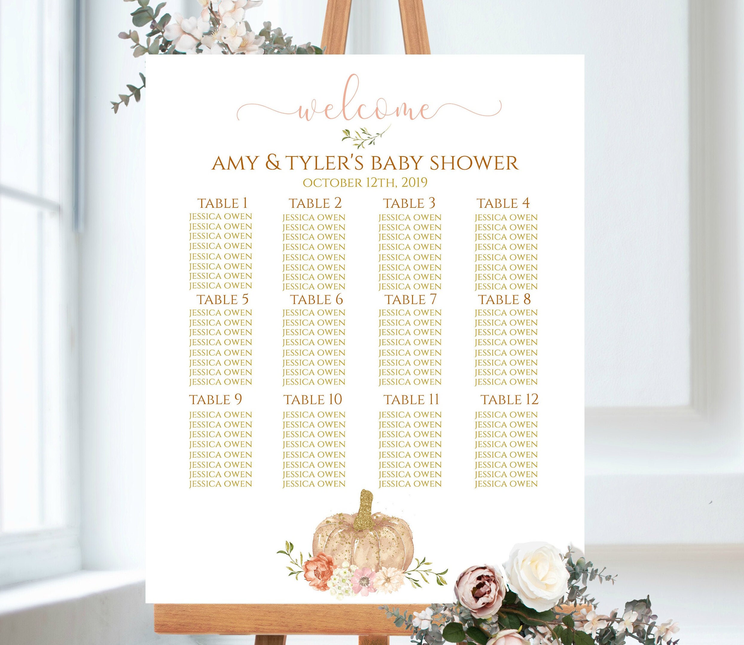 Pumpkin Seating Chart Baby Shower Seating Chart Bridal Etsy