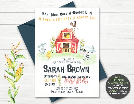 farm animal baby shower invitations