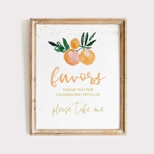 Gunsten Oranje Cutie tafelbord, PRINTBAAR, Clementine Baby Shower feestdecor, LCO234, CC65