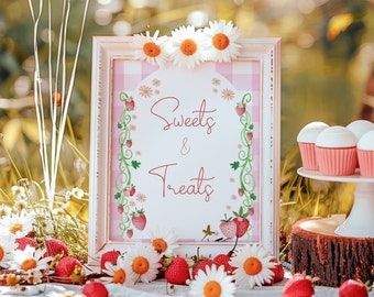 Strawberry Sweets and Treats Sign, Dessert Table Decor, Strawberry Sign, PRINTABLE, Berry First Birthday, Berry200
