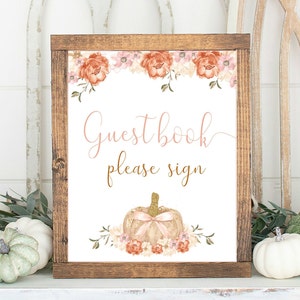 Baby Shower Guest Book Sign, Printable Birthday Party Guest Book Sign, Pumpkin, Fall, Autumn, Girl, Boho, PO001