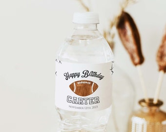 EDITABLE Football First Birthday water bottle labels, First Year Down, Football Party Theme, FB200