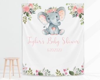 Elephant Baby Shower Backdrop for Girl Pink, little peanut Backdrop for Baby Shower, first birthday, pm004