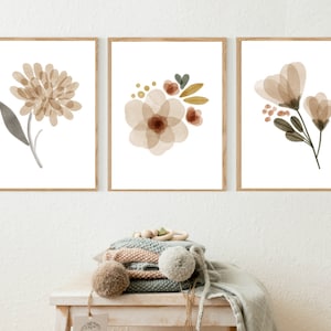 Boho Floral Nursery Prints, Bohemian wall art,  Nursery Decor, Earthy Tone, Watercolor Floral Nursery, Girl Nursery Decor