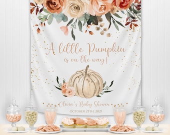 Boho Pumpkin Baby Shower Backdrop, Neutral Pumpkin Backdrop for Baby Shower, Bridal Shower Backdrop, Rustic Autumn Baby shower, NP001