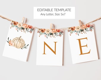 Editable Boho Pumpkin Banner- First Birthday| Editable Pumpkin Banner|Printable Pumpkin Birthday|Girls Birthday Party Decor | NP001,NP002