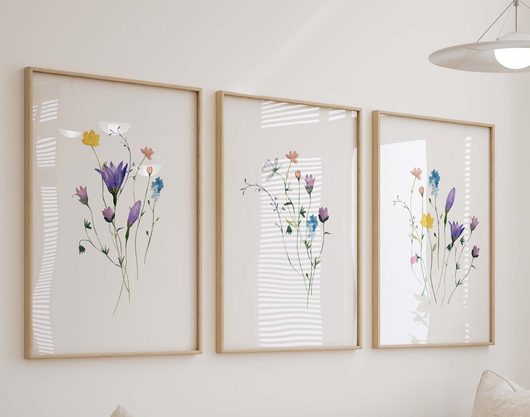 Wildflower Watercolor Prints, Floral Field Nursery Wall Art, Purple ...