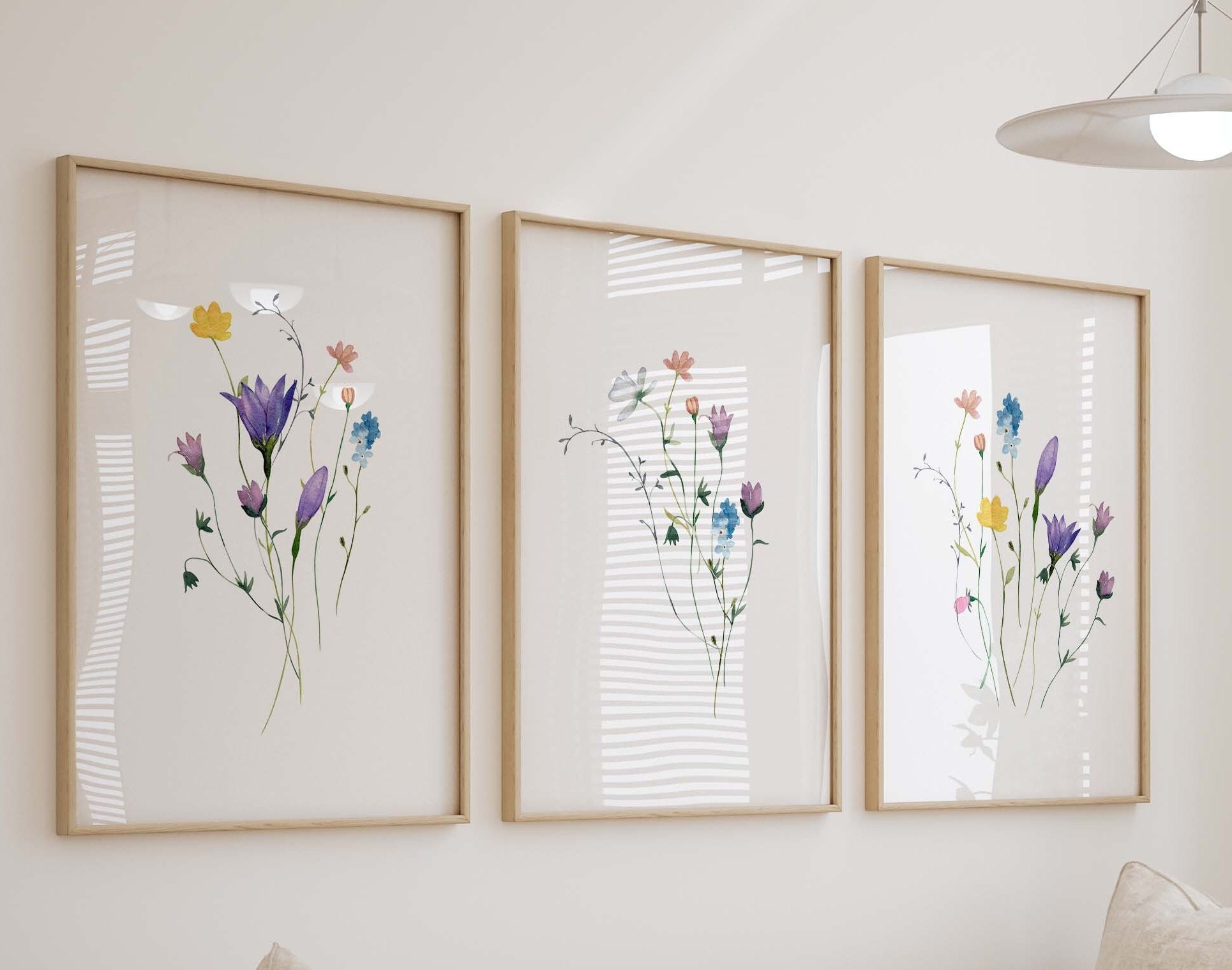 Wildflower Watercolor Prints, Floral Field Nursery Wall Art, Purple ...