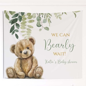 Sfondo per la doccia per bambini dell'orsacchiotto, Possiamo aspettare con pazienza, cartello dell'orso personalizzato, sfondo stampato, decorazione per la doccia per bambini, supporto fotografico, BB77