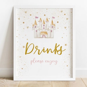 Princess Party Drinks Sign Blush, 1st Birthday Dessert Table Party Sign, Party Decor, INSTANT DOWNLOAD, 902