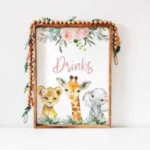 Floral Safari Jungle Animal Drinkbord, Drinkstation, Sage Greenery Gold, babyshowertafelbordjongen, dierentuinbabyshower, SA2021