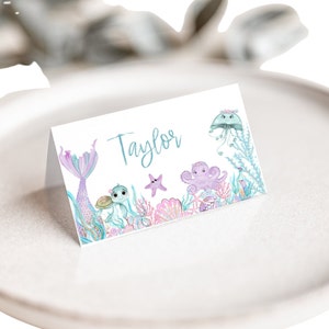 EDITABLE Buffet Tent Card, Printable Food Card, Place cards, Pastel Mermaid tent cards | M2021
