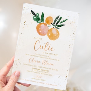 Little Cutie Baby Shower Invitation Girl | Editable Orange Invite|Printable Clementine Invite| Invitation Template | CC65