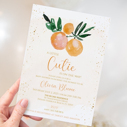 Little Cutie Baby Shower Invitation Girl Editable Orange Etsy