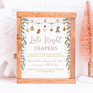 Printable Christmas Late Night Diapers Game Sign, A Merry Little Baby Shower Game Party Sign, Game Ideas, INSTANT DOWNLOAD, 1003