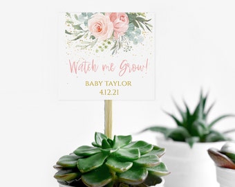 Watch Me Grow Tags, Editable PDF, Favor Tags, Floral Baby Shower Favor Tags, Printable Tags, Favor Tags,Plant Tags,Instant Download,pm201