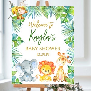 Jungle Baby Shower Welcome Sign, safari welcome sign, baby shower welcome sign neutral gender, printable sign, jungle shower decor, Pm026