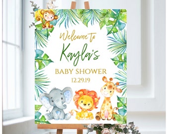 Jungle Baby Shower Welcome Sign, safari welcome sign, baby shower welcome sign neutral gender, printable sign, jungle shower decor, Pm026