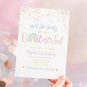 Pastel Rainbow First Birthday Invitation | Editable Rainbow Invite|Printable Color Rainbow Birthday|Girls Birthday Invitation Template |R003