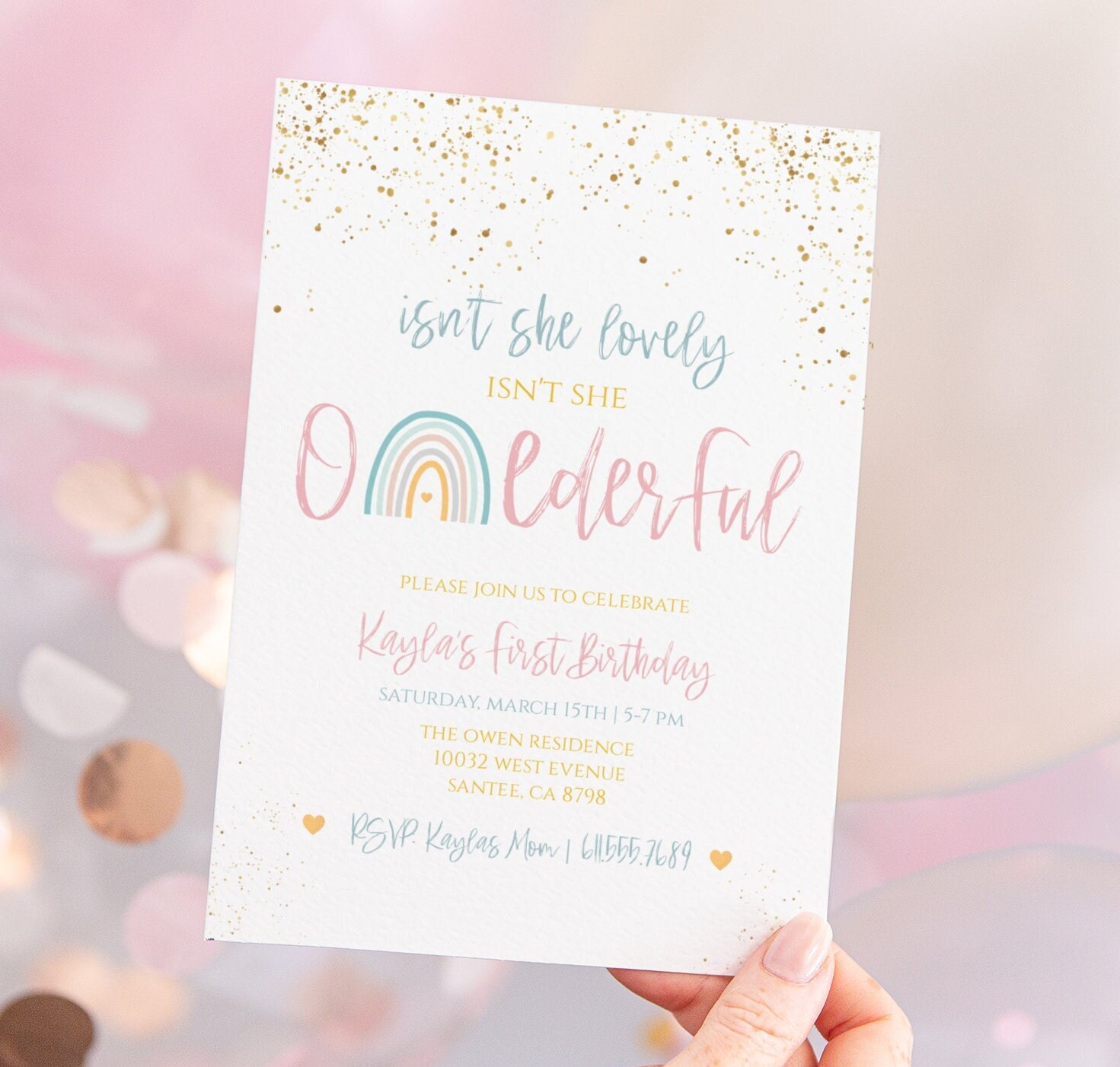 Pastel Rainbow First Birthday Invitation | Editable Rainbow Invite|Printable Color Rainbow Birthday|Girls Birthday Invitation Template |R003