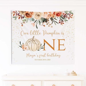 Boho Our little Pumpkin is ONE Birthday  Backdrop, Neutral Pumpkin Backdrop, First Birthday Decor, Rustic Autumn Baby shower, NP002