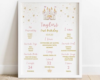 Mijlpaal eerste verjaardag prinses Blush, bord 1e verjaardagsfeestje • Schoolbord INSTANT DOWNLOAD • Bewerkbare sjabloon 16 x 20.902