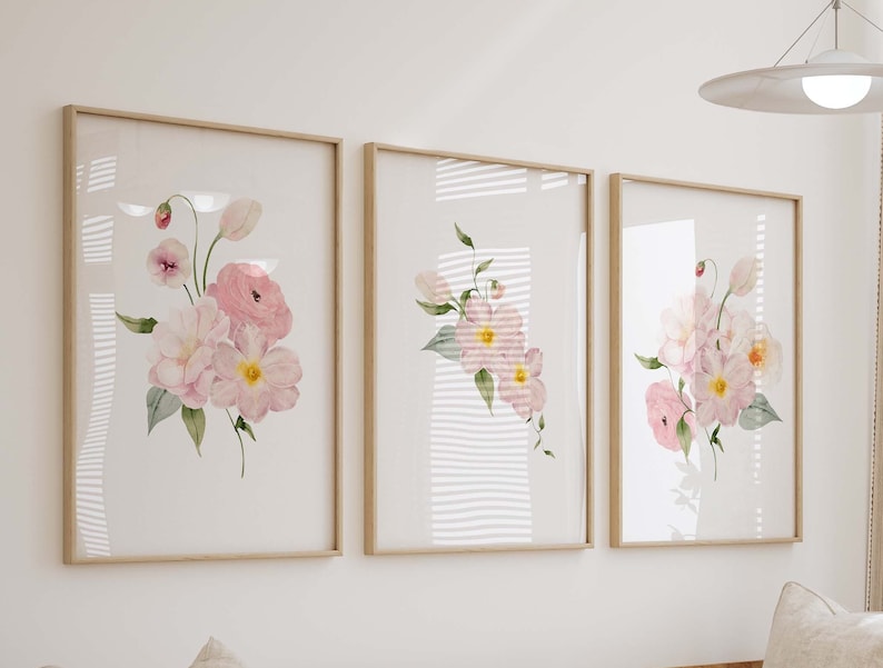 Pink Floral Garden Watercolor Prints, Blush Floral Nursery Wall Art ...