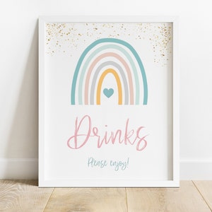 Pastel Rainbow Drinks Table Sign Colorful, 1st Birthday Table Party Sign- INSTANT DOWNLOAD,R003