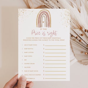 Boho RainbowIf the price is right , Baby Shower Game, Gender-neutral Baby Shower Party Games, Blush Rainbow, Rb001