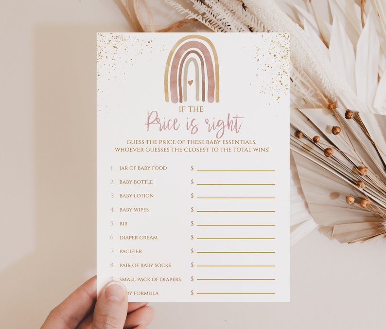 Boho RainbowIf the price is right , Baby Shower Game, Gender-neutral Baby Shower Party Games, Blush Rainbow, Rb001 image 1