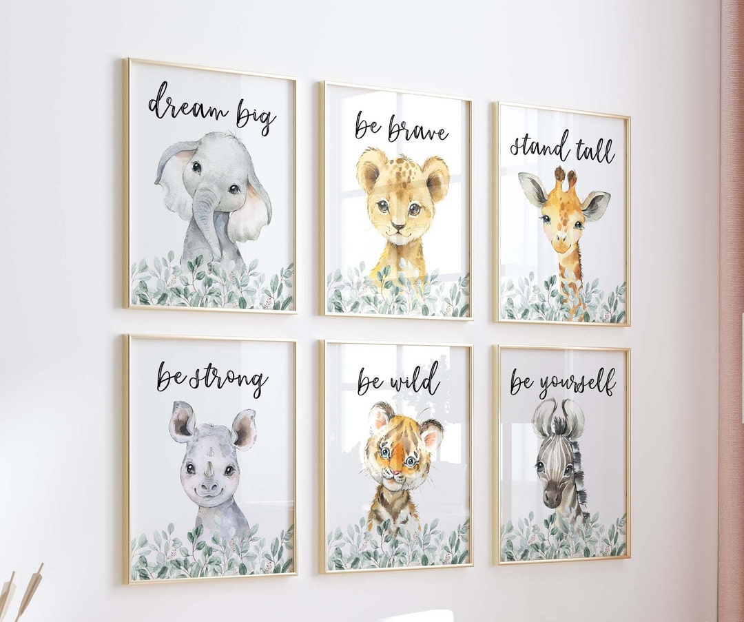 Set of 6 Safari Animal Nursery Wall Art Prints. Safari Nursery Decor ...