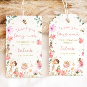Edytowalne etykiety na przyjęcie z podziękowaniami dla wróżek, etykiety na prezenty na baby shower, etykieta urodzinowa Blush Pixie, magiczna dekoracja na pierwsze przyjęcie z wróżkami, FPE01