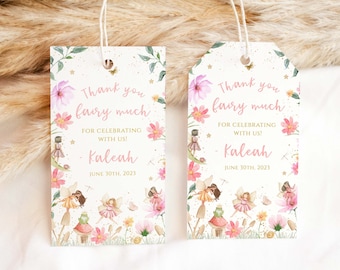 Editable Fairy Thank You Party Tags, Baby Shower Favor Gift Tags, Blush Pixie Birthday tag, Magical Fairy First  Party Decor, FPE01