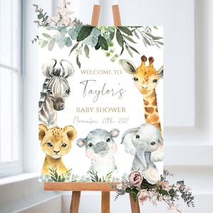 Safari Baby Shower Welcome Sign, Jungle welcome sign, baby shower zoo animal welcome sign, printable sign, Sage Green shower decor, SA2020