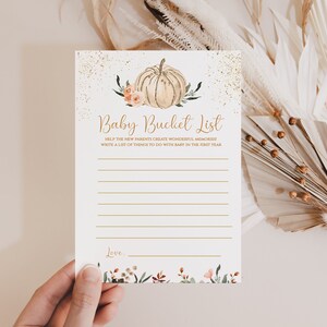 Jeu de liste de seaux pour bébés citrouille bohème, jeu de baby shower, jeux de fête de baby shower non sexiste, citrouille, automne, automne, NP001