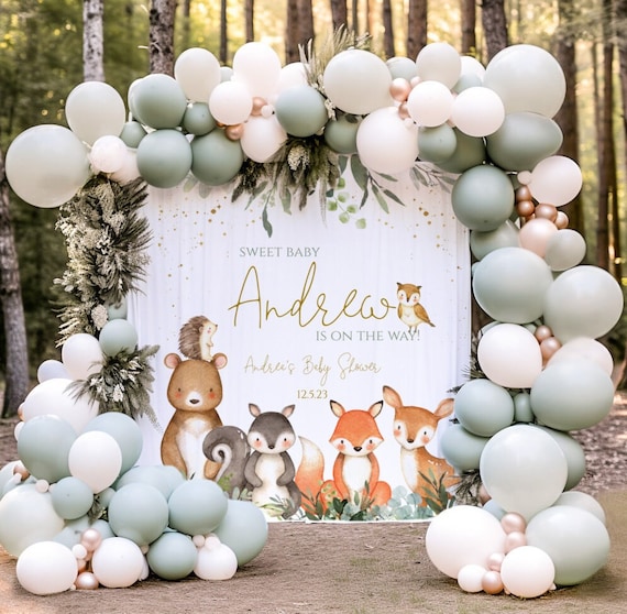 Woodland Animal Baby Shower Backdrop Dessert Table Decor First