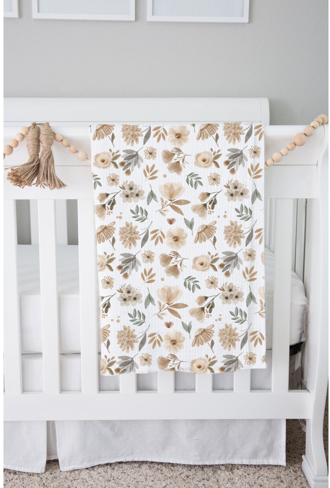 Floral Baby Blanket Neutral Colors / Boho Baby Bedding/ Earthy Etsy