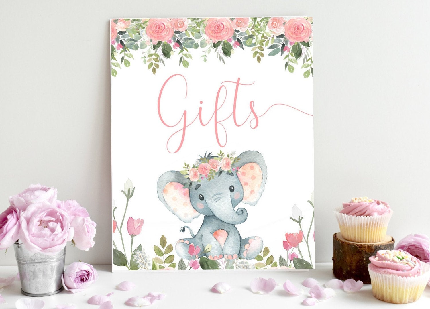 Elephant Baby Shower Gift Sign Elephant Gift Table Sign, Printable Baby  Shower Sign, Pink Baby, image size:1501x1079
