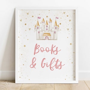 Princess Party Books and Gifts Sign Blush, 1st Birthday Gift Table Party Sign, Baby Shower Party Decor, INSTANT DOWNLOAD, 902