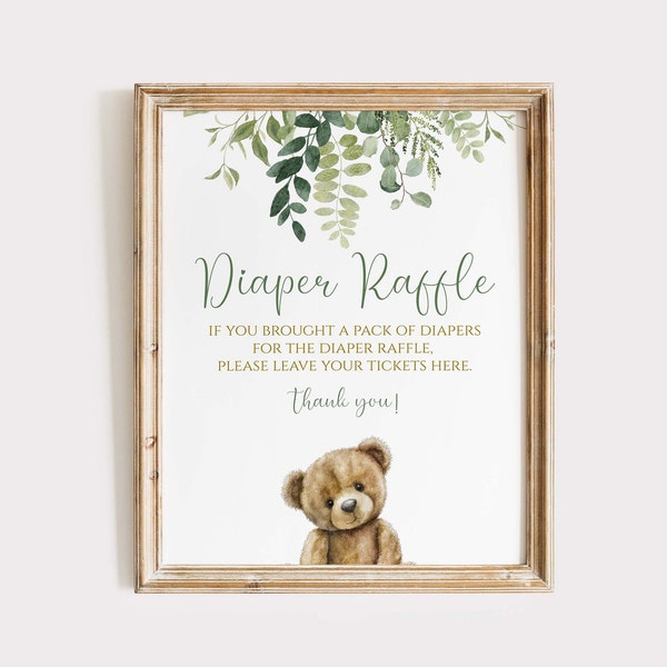 Diaper Raffle sign Bear, Bear table sign,PRINTABLE, Baby Shower party decor, BB77