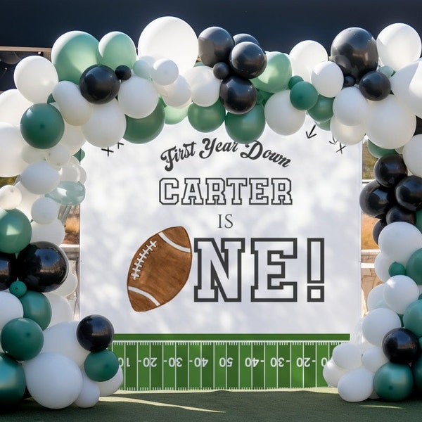 Football Birthday Backdrop Boy, First Year Down Personalized Printed Football sign, Birthday Decorations, Photo prop, Fb200