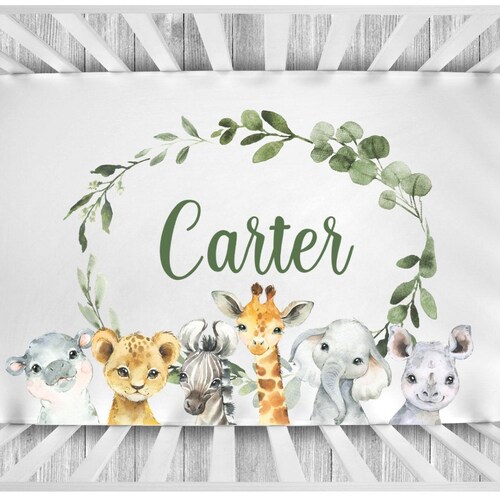 Safari Crib Sheet Baby Boy Crib Sheets Jungle Nursery Etsy