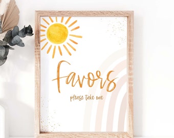 Sunshine Favors Sign Boho, 1st Birthday Favors Table Party Rainbow Sign-  First trip around the sun INSTANT DOWNLOAD, SR001